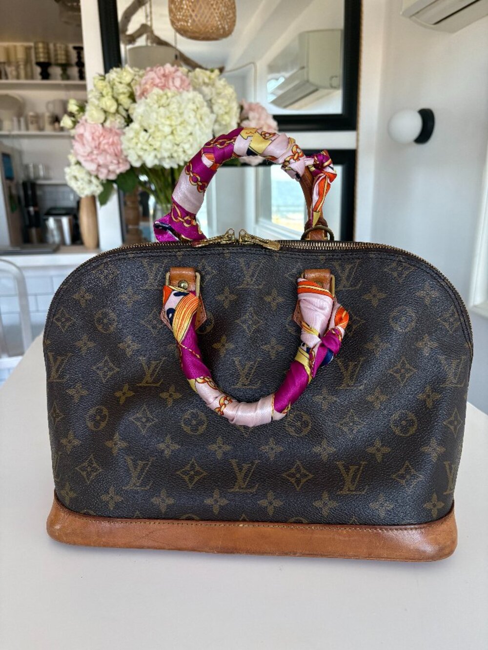Authentic Louis Vuitton Alma Shoulder Bag Brown Canvas/Leather